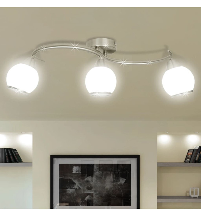 Plafonnier avec abat-jour en verre sur rail pour 3 ampoules E14 | Mobilier & Déco