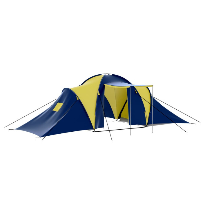 Tente de camping tissu 9 personnes bleu et jaune | Mobilier & Déco