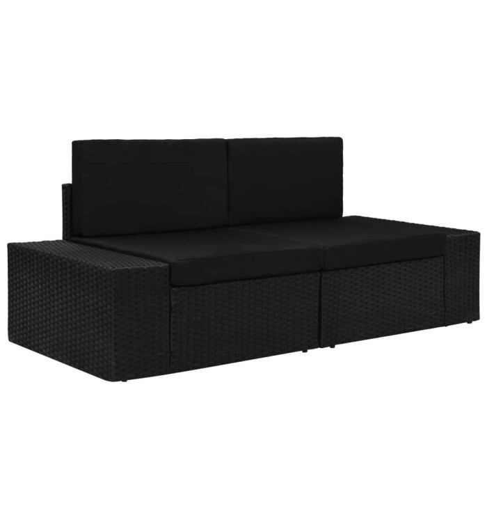 Canapé sectionnel 2 places Résine tressée Noir | Mobilier & Déco