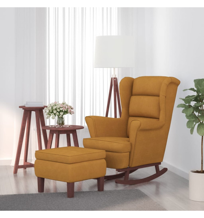 Chaise à bascule avec pieds en bois et tabouret Marron Velours | Mobilier & Déco
