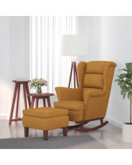 Chaise à bascule avec pieds en bois et tabouret Marron Velours | Mobilier & Déco