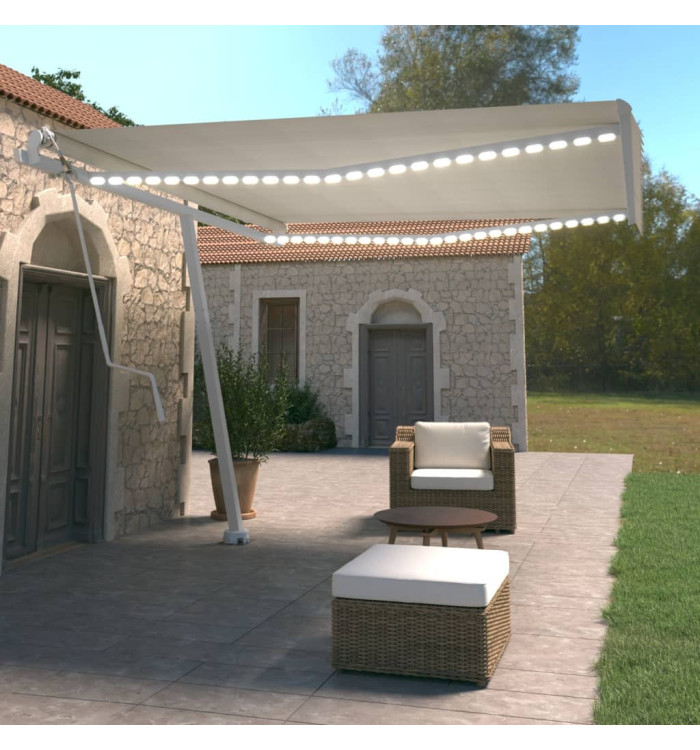 Auvent automatique avec capteur de vent et LED 400x350 cm Crème | Mobilier & Déco