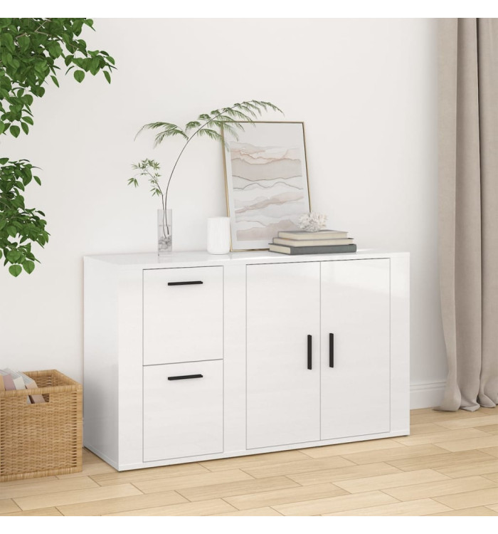 Buffet Blanc brillant 100x33x59,5 cm Bois d'ingénierie | Mobilier & Déco
