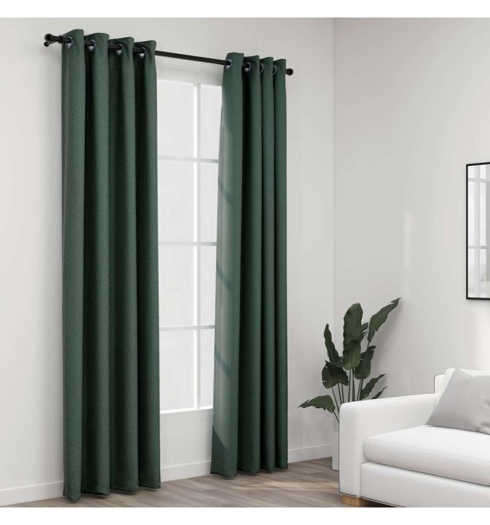 Rideaux occultants Aspect lin avec œillets 2 pcs Vert 140x245cm | Mobilier & Déco