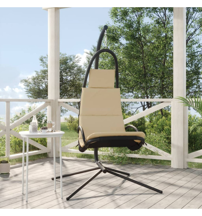 Chaise balançoire de jardin et coussin crème tissu Oxford/acier | Mobilier & Déco
