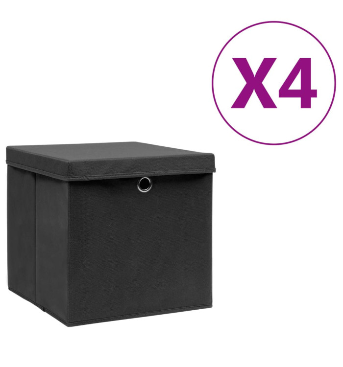 Boîtes de rangement avec couvercles 4 pcs 28x28x28 cm Noir | Mobilier & Déco