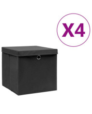 Boîtes de rangement avec couvercles 4 pcs 28x28x28 cm Noir | Mobilier & Déco