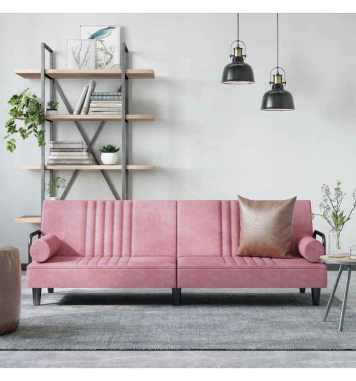 Canapé-lit avec accoudoirs rose velours | Mobilier & Déco