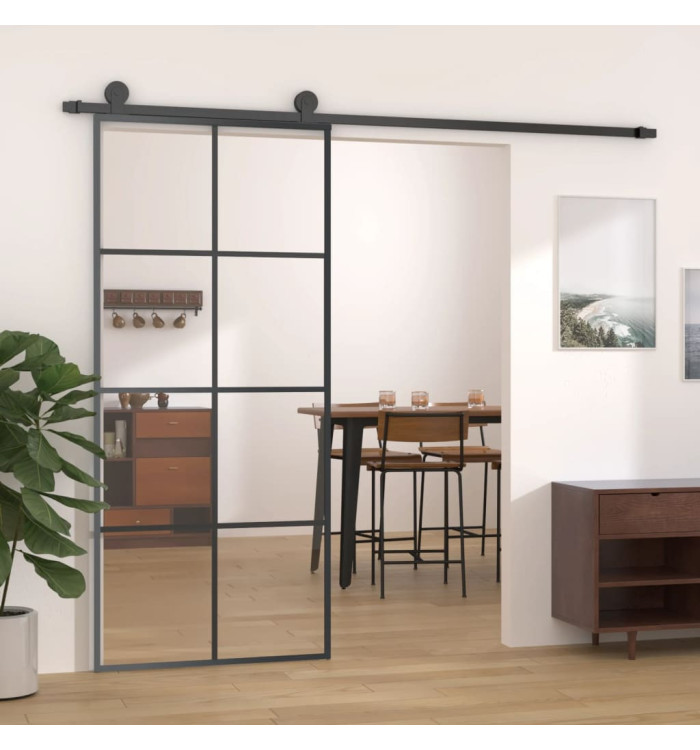 Porte coulissante noir 90x205 cm verre ESG et aluminium | Mobilier & Déco