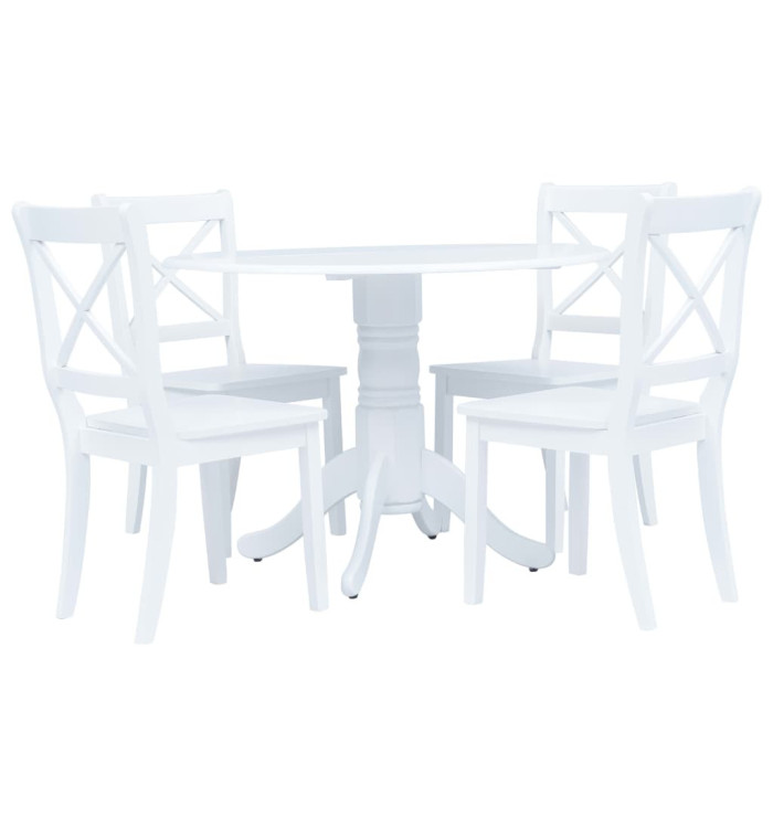 Ensemble de salle à manger 5 pcs Bois d'hévéa Blanc | Mobilier & Déco