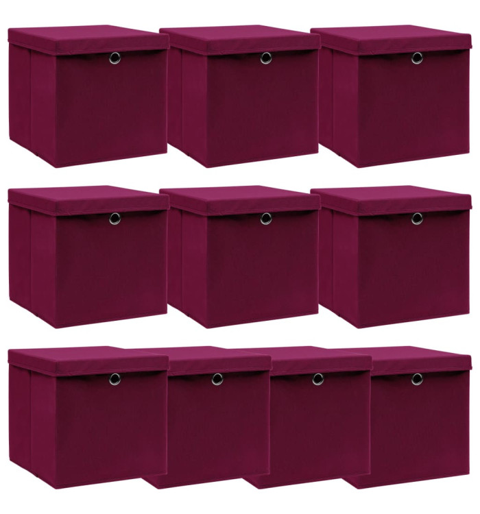 Boîtes de rangement 10 pcs Rouge foncé 32x32x32 cm Tissu | Mobilier & Déco