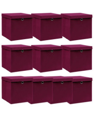Boîtes de rangement 10 pcs Rouge foncé 32x32x32 cm Tissu | Mobilier & Déco