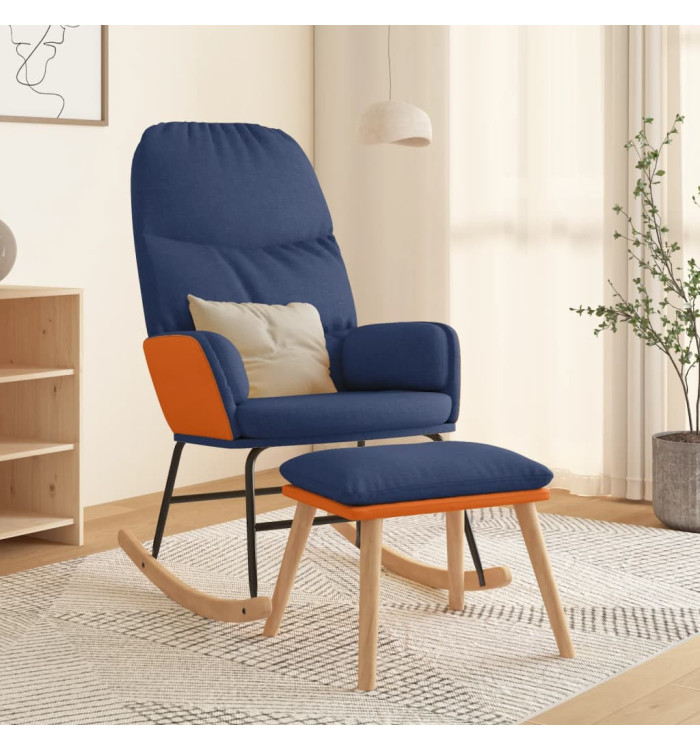 Chaise à bascule avec repose-pied Bleu Tissu | Mobilier & Déco