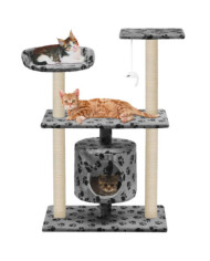 Arbre à chat avec griffoir en sisal 95 cm Gris Motif de pattes | Mobilier & Déco