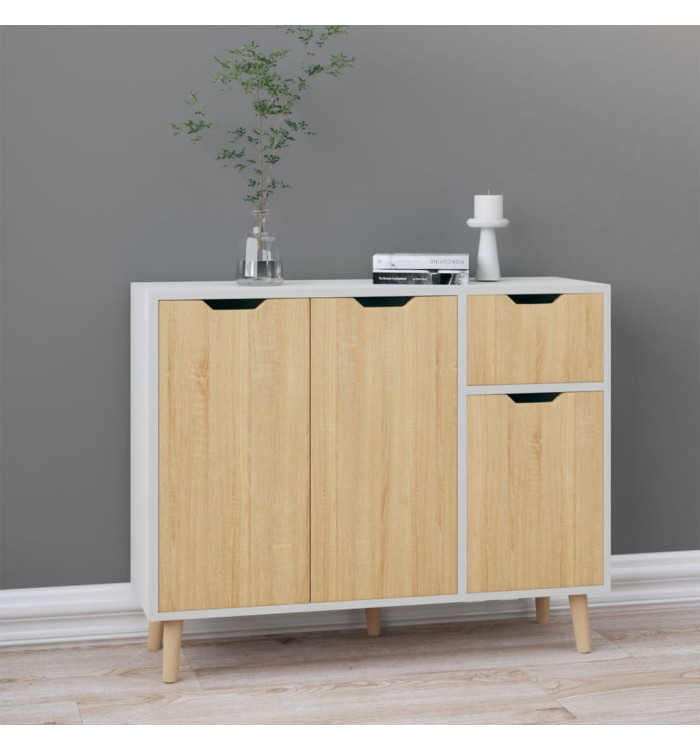 Buffet blanc et chêne sonoma 90x30x72 cm bois d'ingénierie | Mobilier & Déco