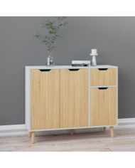 Buffet blanc et chêne sonoma 90x30x72 cm bois d'ingénierie | Mobilier & Déco