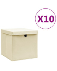 Boîtes de rangement avec couvercles 10 pcs 28x28x28 cm Crème | Mobilier & Déco