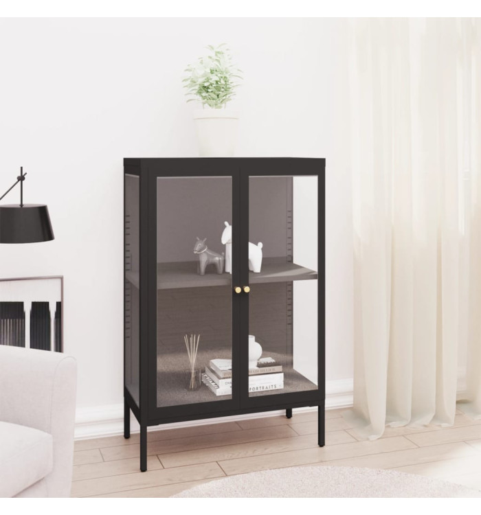 Buffet Noir 75x35x105 cm Acier et verre | Mobilier & Déco