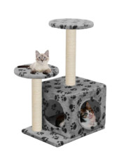 Arbre à chat avec griffoir en sisal 60 cm Gris Motif de pattes | Mobilier & Déco