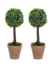 Plantes de buis artificiel 2 pcs avec pots Boule Vert 41 cm | Mobilier & Déco