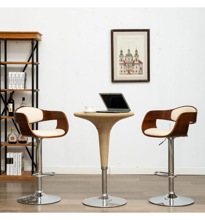 Chaises de bar lot de 2 crème bois courbé et similicuir | Mobilier & Déco