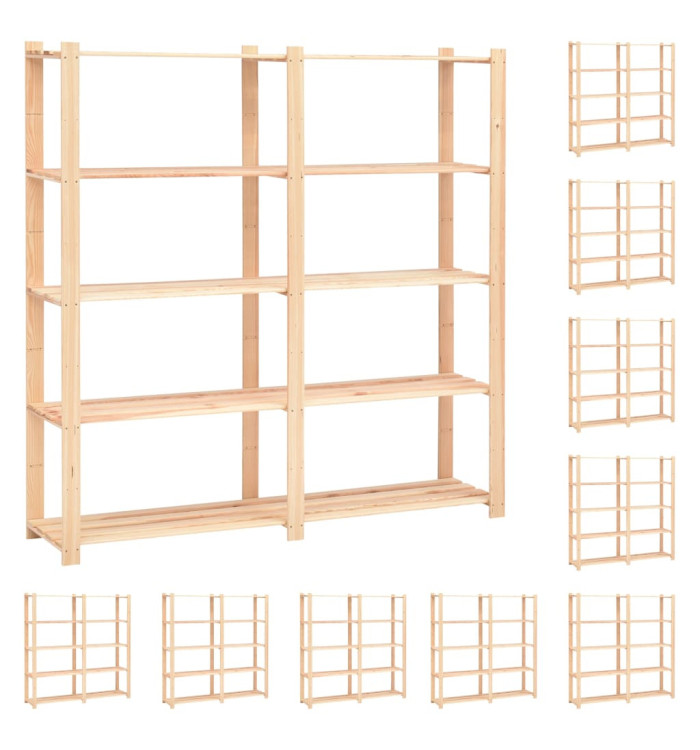 Étagères de rangement à 5 niveaux 10pcs 170x38x170cm Pin 500 kg | Mobilier & Déco