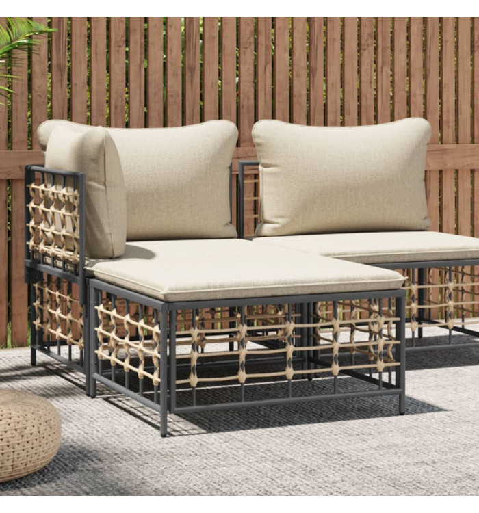 Tabouret de jardin avec coussin beige résine tressée | Mobilier & Déco