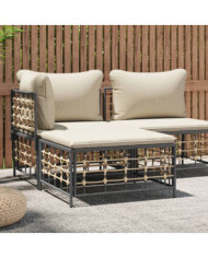 Tabouret de jardin avec coussin beige résine tressée | Mobilier & Déco
