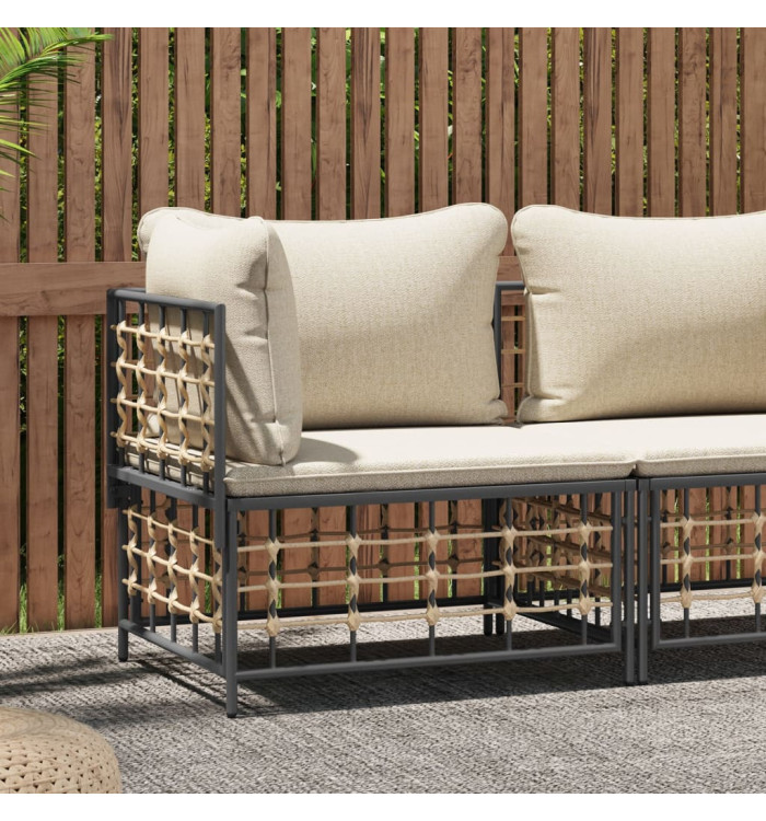Canapé d'angle de jardin avec coussin beige résine tressée | Mobilier & Déco