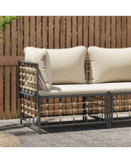 Canapé d'angle de jardin avec coussin beige résine tressée | Mobilier & Déco