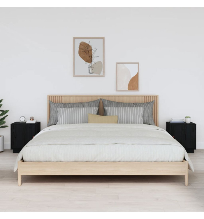 Tables de chevet 2 pcs Noir 40x34x45 cm Bois de pin massif | Mobilier & Déco