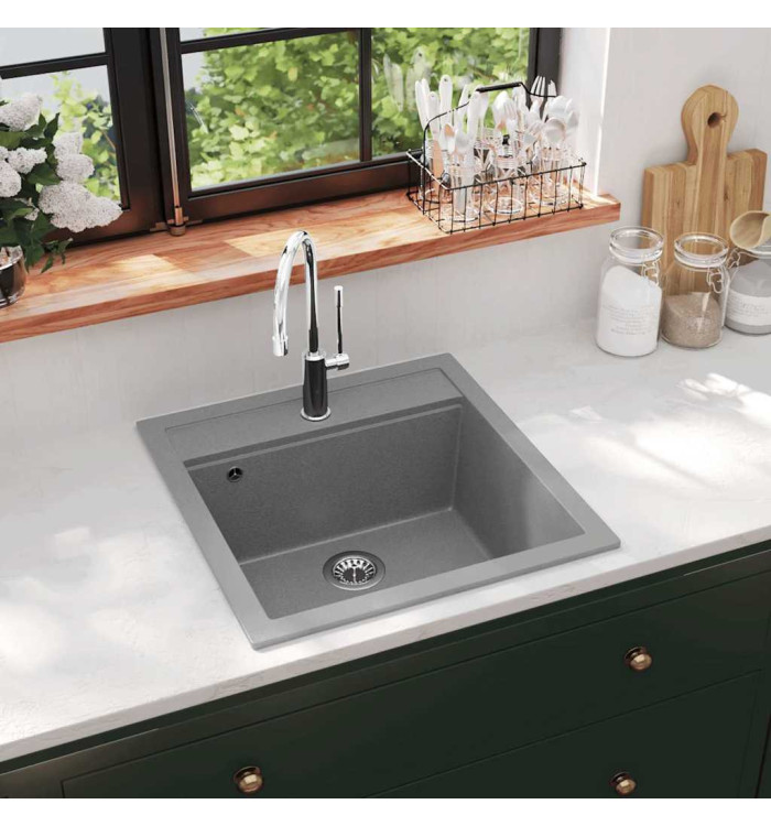 Évier de cuisine en granit Bac unique Gris | Mobilier & Déco