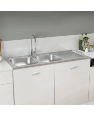 Évier de cuisine à double évier argenté 1200x600x155 mm inox | Mobilier & Déco