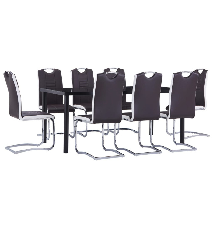 Ensemble de salle à manger 9 pcs Similicuir Marron | Mobilier & Déco