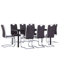 Ensemble de salle à manger 9 pcs Similicuir Marron | Mobilier & Déco