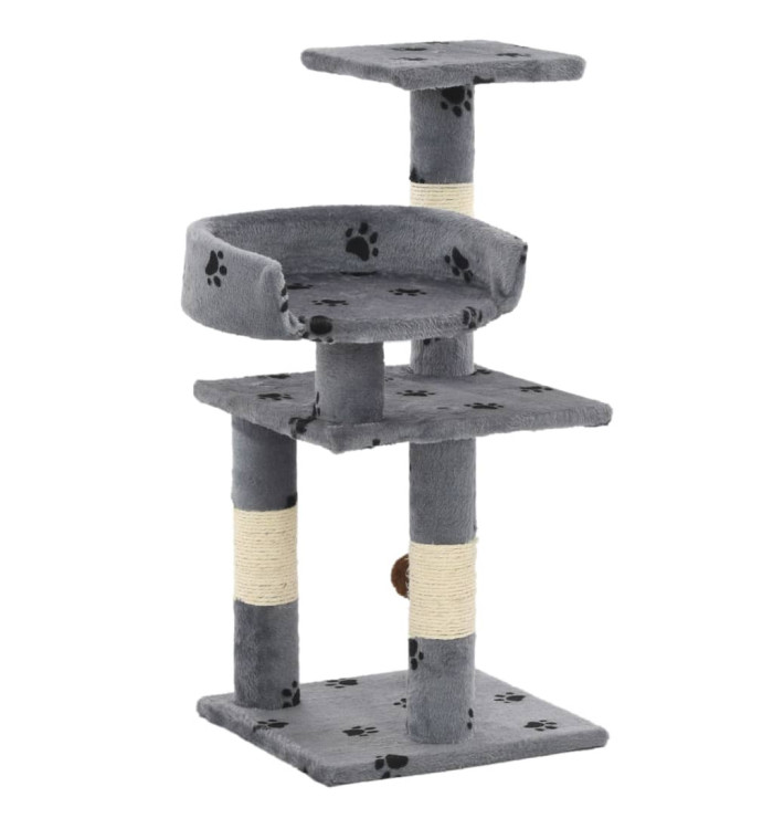 Arbre à chat et griffoir Sisal 65 cm Empreintes de pattes Gris | Mobilier & Déco