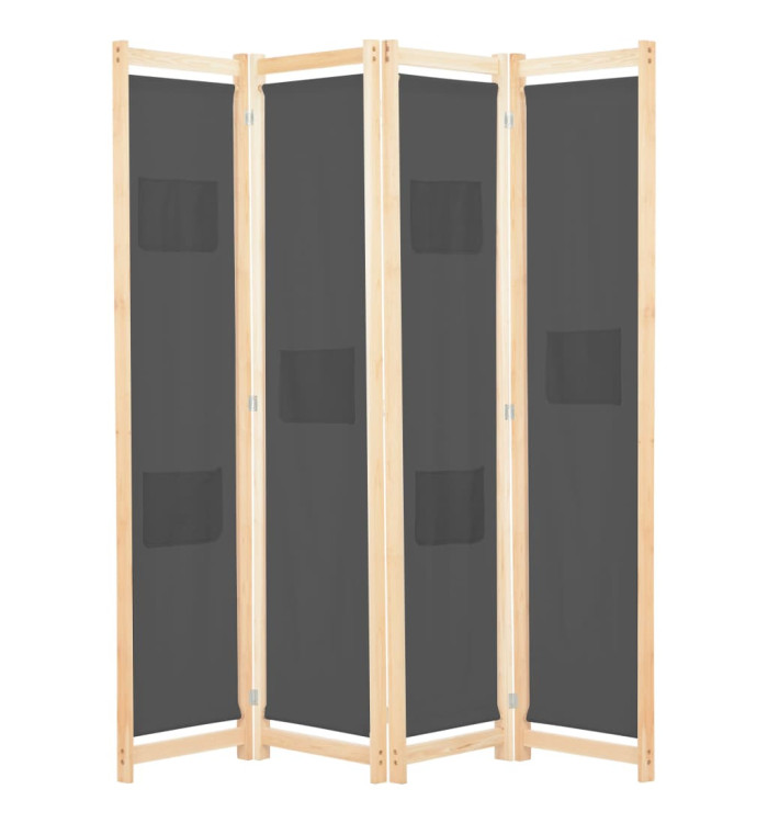 Cloison de séparation 4 panneaux Gris 160x170x4 cm Tissu | Mobilier & Déco