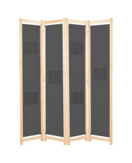 Cloison de séparation 4 panneaux Gris 160x170x4 cm Tissu | Mobilier & Déco