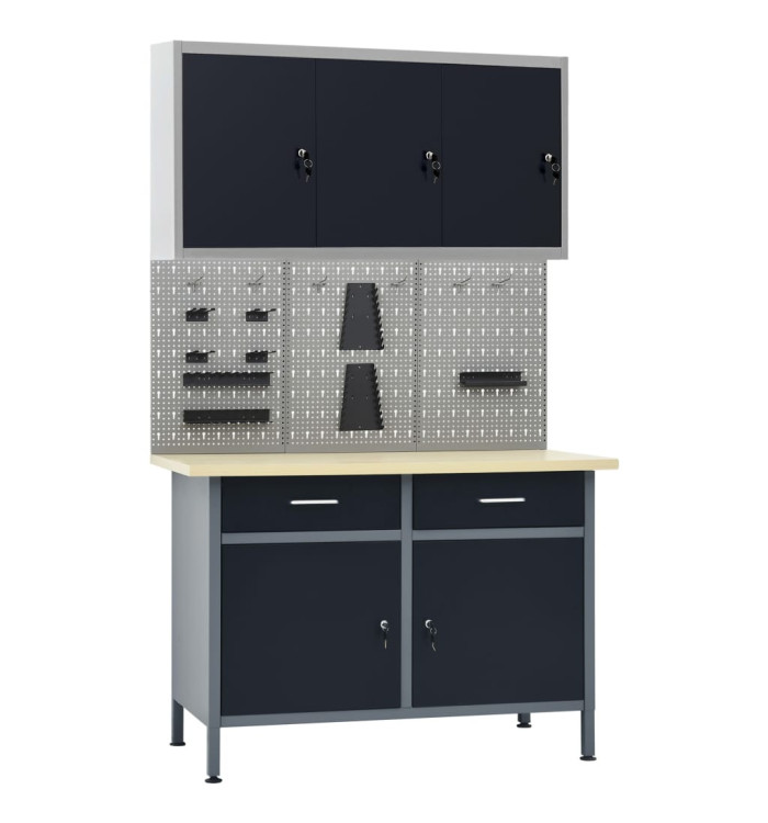Établi avec 3 panneaux muraux et 1 armoire | Mobilier & Déco