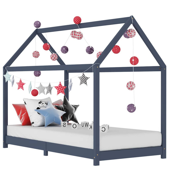 Cadre de lit d'enfant Gris Bois de pin massif 90 x 200 cm | Mobilier & Déco