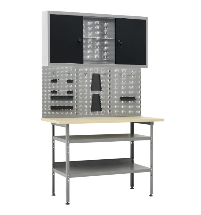 Établi avec 3 panneaux muraux et 1 armoire | Mobilier & Déco