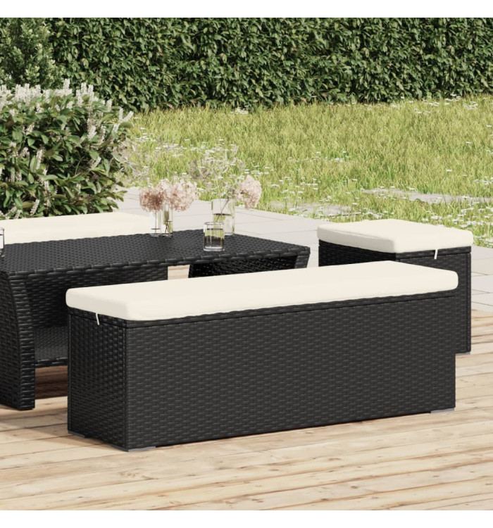 Banc pouf avec coussin noir 110x30x40 cm résine tressée | Mobilier & Déco