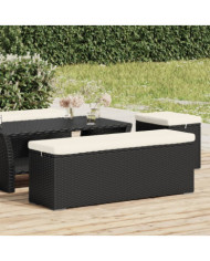 Banc pouf avec coussin noir 110x30x40 cm résine tressée | Mobilier & Déco