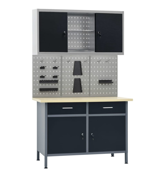 Établi avec 3 panneaux muraux et 1 armoire | Mobilier & Déco