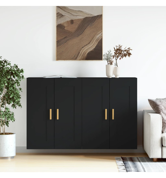 Armoires murales 2 pcs noir bois d'ingénierie | Mobilier & Déco
