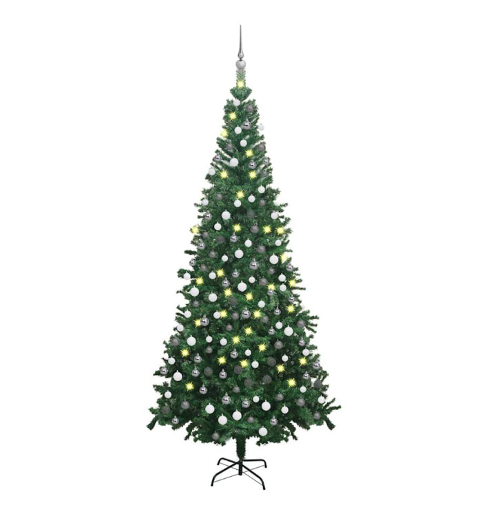 Arbre de Noël artificiel pré-éclairé et boules L 240 cm vert | Mobilier & Déco