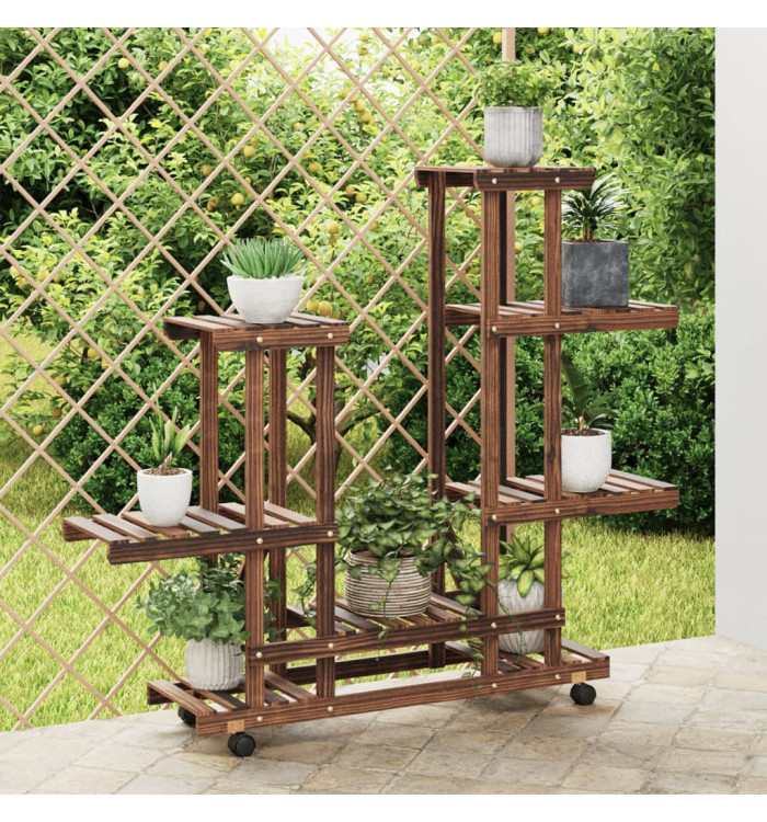 Support à fleurs avec roues 95x25x101 cm bois massif de sapin | Mobilier & Déco