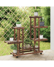 Support à fleurs avec roues 95x25x101 cm bois massif de sapin | Mobilier & Déco