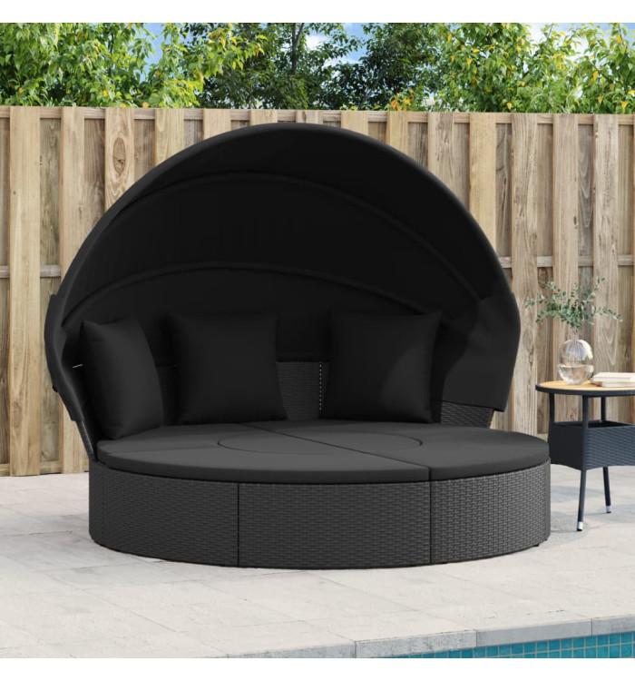 Lit de repos d'extérieur avec auvent et coussins résine tressée | Mobilier & Déco
