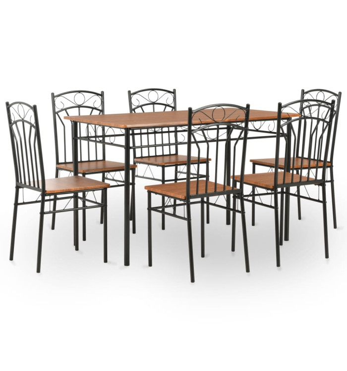 Ensemble de salle à manger 7 pcs MDF et acier Marron | Mobilier & Déco